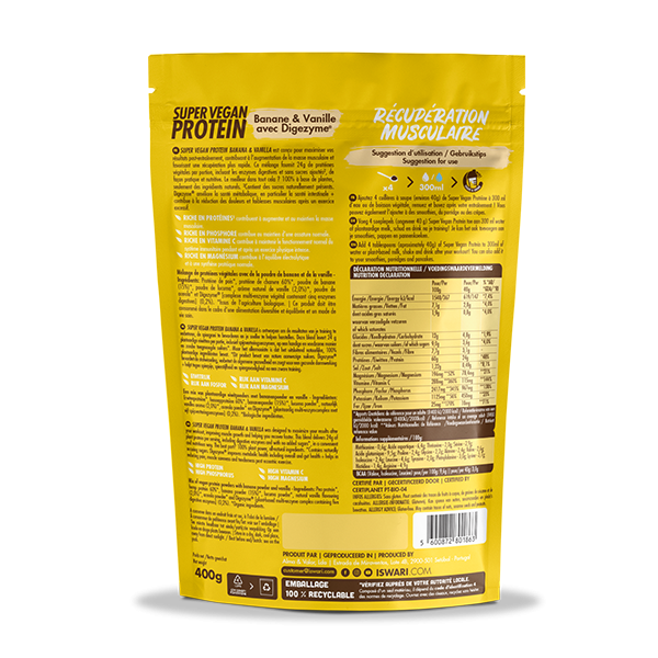 ISWARI_ Super Vegan Protein Banane & Vanille avec DIGEZYME® - 400g _VERSO_PACKSHOT