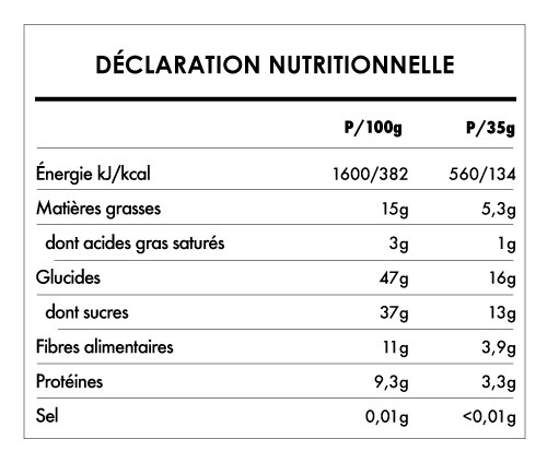 ISWARI_ Buddha Energy Bar Cacao & Guarana - 35g _VALEUR_NUTRITIONNELLE