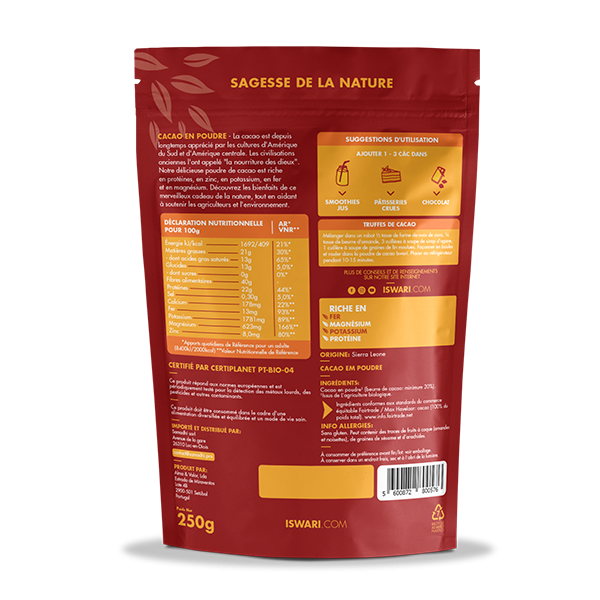 ISWARI_ Cacao en Poudre Fairtrade - 250g _VERSO_PACKSHOT