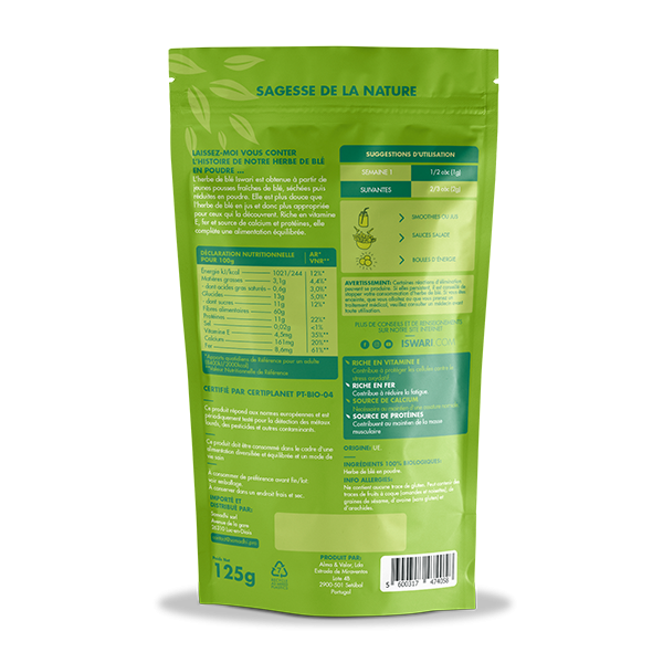 ISWARI_ Herbe de Blé en Poudre Bio - 125g _VERSO_PACKSHOT