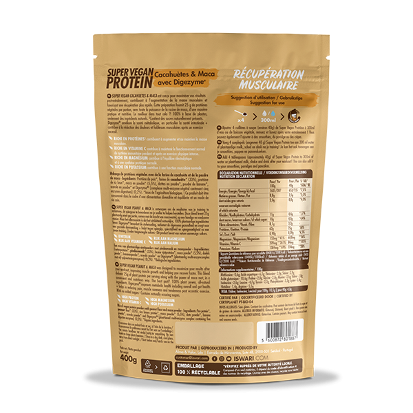 ISWARI_ Super Vegan Protein Cacahuète & Maca avec DIGEZYME® - 400g _VERSO_PACKSHOT