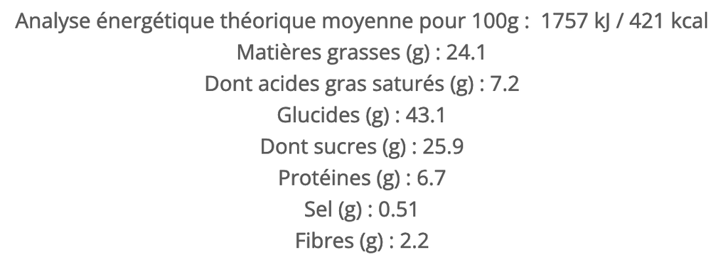 Madeleines au Chocolat Noir 9x Bio - 200g InfoNutri